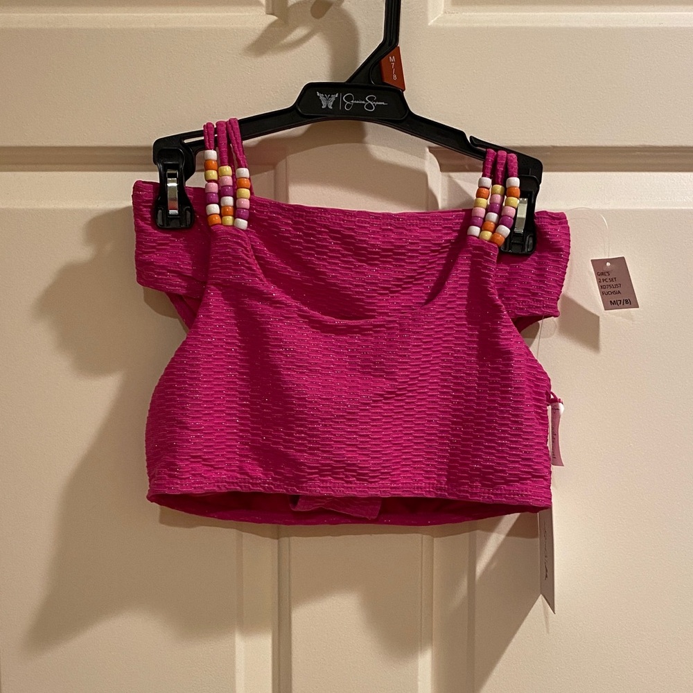 Jessica Simpson Fuchsia Beaded Kids Bikini Top 7/8.